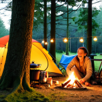 **

Prompt: "A cozy Dutch campsite scene at sunset. A small tent is nestled among trees with fairy lights. A bicycle leans against a tree. In the foreground, a couple is preparing a simple meal on a camping stove, laughing. The atmosphere is relaxed and inviting, highlighting the affordability and enjoyment of camping in the Netherlands. 'Kamperen in Nederland' in a subtle banner."

**