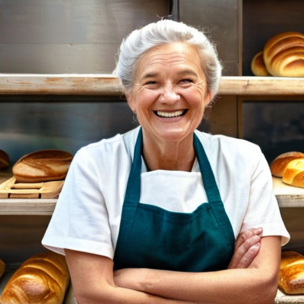 해외 이주 후 문화 적응 전략 - **A warm, inviting scene inside a traditional European bakery.** A friendly Dutch woman in her early...