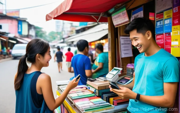 해외에서 모바일 요금제 선택하기 - A person (male, early 30s, dressed in comfortable yet smart travel attire, such as dark jeans and a ...
