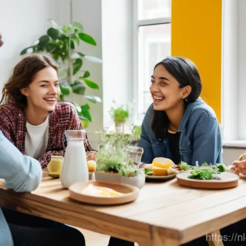 해외 생활비 절약 팁 - **Prompt:** A vibrant, diverse group of young adults, aged 20s-30s, sharing a moment of camaraderie ...