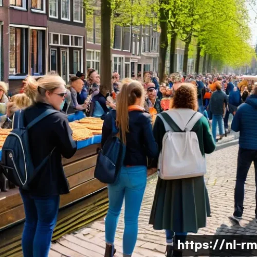 해외 생활에서의 커뮤니티 참여 방법 - A lively neighborhood street festival in Amsterdam during the day, featuring diverse groups of peopl...