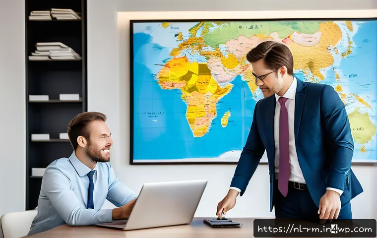 해외에서의 자산 관리 방법 - A professional international investor consulting with a local financial advisor in a modern office s...